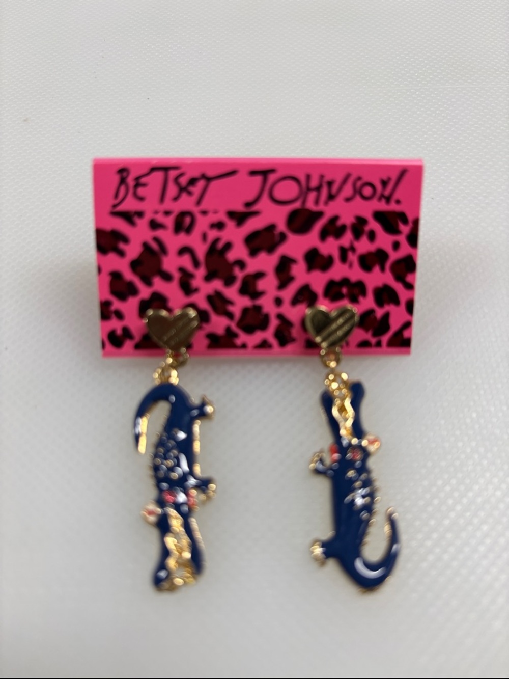 Betsey Johnson Navy Blue Alligator Drop Earrings with Gold Accents